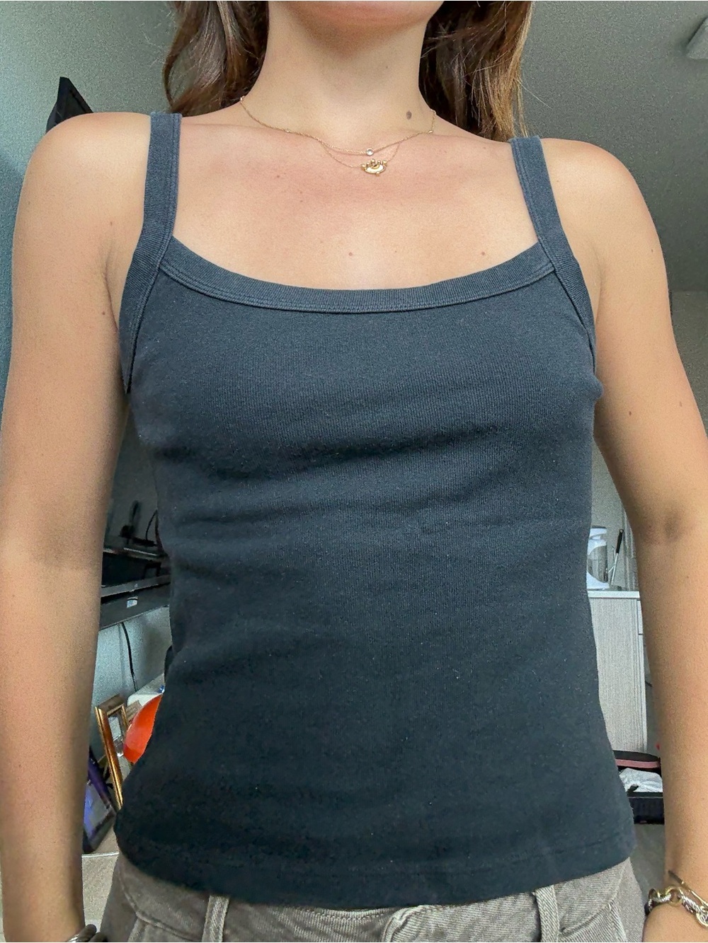 Brandy Melville Black Square-Neck Ribbed Tank Top